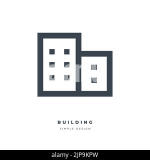 Icona della linea sottile della costruzione dell'ufficio isolata su sfondo bianco. Illustrazione Vettoriale