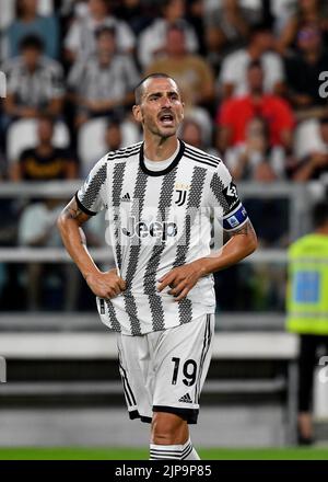 Leonardo Bonucci della Juventus FC reagisce durante la Serie A 2022/23 match tra Juventus FC e US Sassuolo allo Stadio Allianz il 15 agosto 2022 a Torino Foto Stock