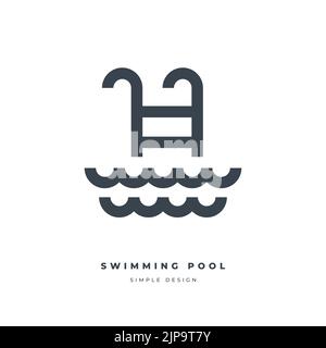 Icona a forma di scala per piscina sottile. Illustrazione Vettoriale