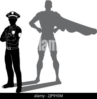Supereroe polizia uomo poliziotto Super Hero Shadow Illustrazione Vettoriale