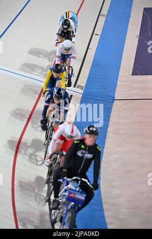 Il belga Nicky Degrendele ha ritratto in azione durante le finali della manifestazione Women's Keirin, al Track Cycling European Championships di Monaco 2022, a Monaco, in Germania, martedì 16 agosto 2022. La seconda edizione del Campionato europeo di sport si svolge dal 11 al 22 agosto e prevede nove sport. FOTO DI BELGA ERIC LALMAND Foto Stock