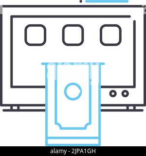 icona della linea di pagamento del laptop, simbolo del contorno, illustrazione del vettore, simbolo del concetto Illustrazione Vettoriale