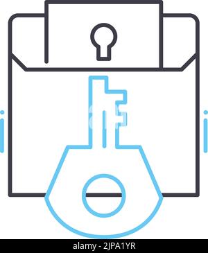 icona della linea della cartella dei dati protetti, simbolo di contorno, illustrazione vettoriale, simbolo concettuale Illustrazione Vettoriale