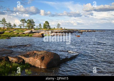 La costa del Mar Bianco. Mare della regione Karelian in Russia. Foto Stock