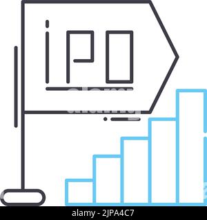 icona della linea di offerta pubblica iniziale, simbolo di contorno, illustrazione vettoriale, segnale concettuale Illustrazione Vettoriale