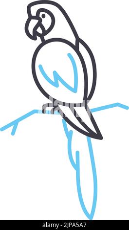 icona linea pappagallo macaw, simbolo di contorno, illustrazione vettoriale, segnale concettuale Illustrazione Vettoriale