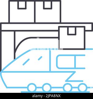 icona della linea logistica ferroviaria, simbolo di contorno, illustrazione vettoriale, segnale concettuale Illustrazione Vettoriale