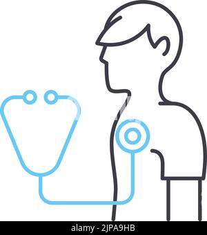 ottenga un'icona della linea di controllo del medico, il simbolo di contorno, l'illustrazione del vettore, il segno di concetto Illustrazione Vettoriale