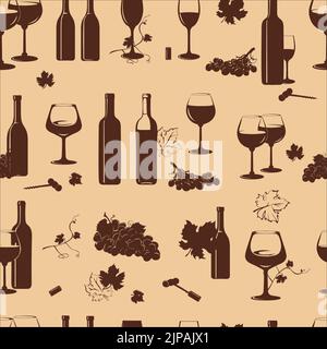 Vino, motivo, immagine vocale del vino, bottiglie di vino, grappolo d'uva, vettore, immagine Illustrazione Vettoriale