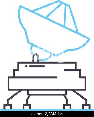 icona della linea del trasmettitore satellitare, simbolo di contorno, illustrazione vettoriale, segnale concettuale Illustrazione Vettoriale