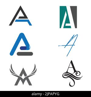 Immagine di sfondo di loghi colorati con la lettera A su sfondo bianco Illustrazione Vettoriale