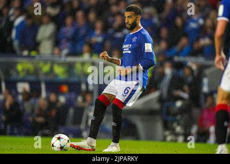 GLASGOW, SCOZIA - 16 AGOSTO: Connor Goldson of Rangers durante la qualificazione UEFA Champions League - prima tappa tra Rangers e PSV Eindhoven allo stadio Ibrox il 16 agosto 2022 a Glasgow, Scozia (Foto di Joris Verwijst/Orange Pictures) Foto Stock