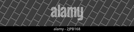 Piastrelle quadrate e rettangolari nere in diagonale. Struttura del backsplash della cucina. Parete o pavimento in ceramica del bagno senza cuciture. Sfondo di mattoni di pietra. Illustrazione piatta vettoriale Illustrazione Vettoriale