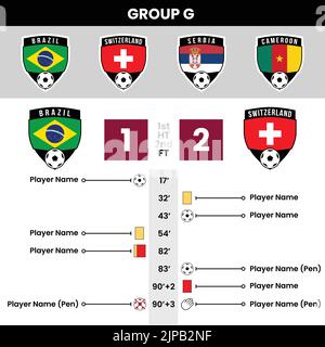 Eventi e dettagli delle partite di calcio con le icone della squadra a forma di scudo Illustrazione Vettoriale