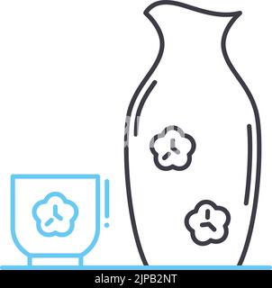 icona della linea della tazza sake, simbolo del contorno, illustrazione vettoriale, segnale concettuale Illustrazione Vettoriale