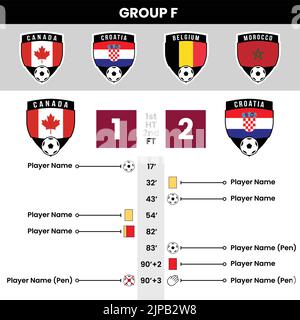 Eventi e dettagli delle partite di calcio con le icone della squadra a forma di scudo Illustrazione Vettoriale