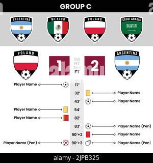 Eventi e dettagli delle partite di calcio con le icone della squadra a forma di scudo Illustrazione Vettoriale