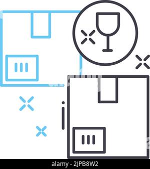 avvertenza icona di linea fragile, simbolo di contorno, illustrazione vettoriale, segnale concettuale Illustrazione Vettoriale