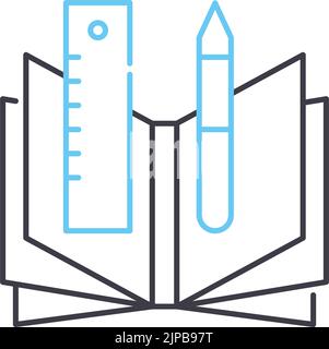 icona della linea di esercitazioni scolastiche, simbolo di contorno, illustrazione vettoriale, segno di concetto Illustrazione Vettoriale