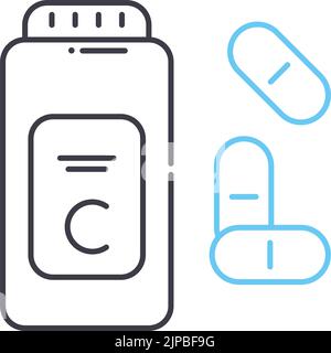 icona linea alimentare supplementare, simbolo di contorno, illustrazione vettoriale, segnale concettuale Illustrazione Vettoriale