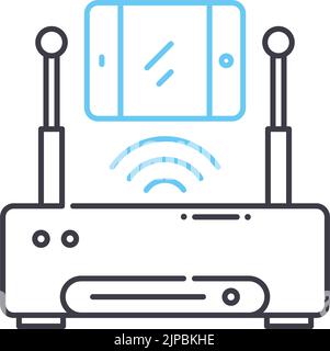 icona della linea di rete e wi-fi, simbolo di contorno, illustrazione vettoriale, segnale concettuale Illustrazione Vettoriale