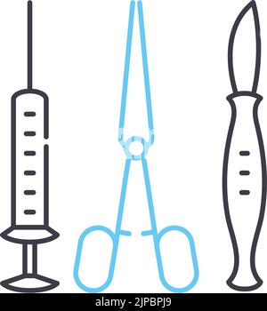 icona della linea dell'apparecchiatura medica, simbolo di contorno, illustrazione vettoriale, segnale concettuale Illustrazione Vettoriale