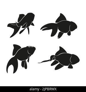 Animali disegnati a mano silhouette Fish Set illustrazione vettoriale. Illustrazione Vettoriale