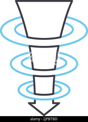 icona della linea di analisi dell'imbuto delle vendite, simbolo di contorno, illustrazione vettoriale, cartello concettuale Illustrazione Vettoriale