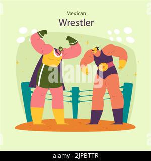 Illustrazione Vector wrestler messicano disegnata a mano. Illustrazione Vettoriale