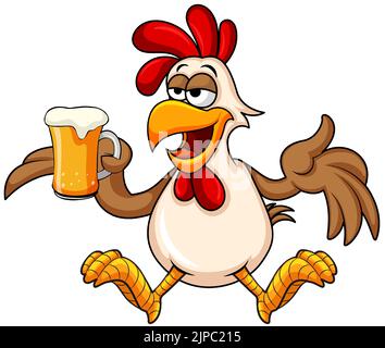 Cartoon rooster con illustrazione del vetro della birra Illustrazione Vettoriale