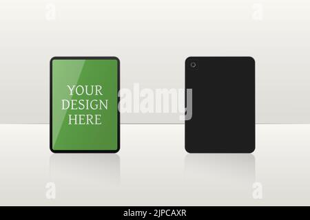 Mockup di computer portatile con schermo verde vertor illustrazione. Illustrazione Vettoriale