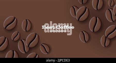sfondo marrone con vista dal tavolo con 3d chicchi di caffè Illustrazione Vettoriale