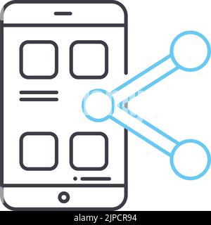 icona della linea di condivisione sociale, simbolo di contorno, illustrazione vettoriale, segnale concettuale Illustrazione Vettoriale
