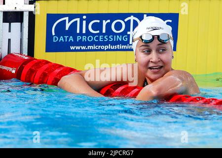 Roma, Italia. 17th ago, 2022. Il belga Lucie Hanquet reagisce alle 400m Donne Freestyle ai campionati europei di nuoto a Roma, mercoledì 17 agosto 2022. I Campionati europei di nuoto 2022 si svolgono dal 11 al 21 agosto. FOTO DI BELGA NIKOLA KRSTIC Credit: Agenzia Notizie di Belga/Alamy Live News Foto Stock