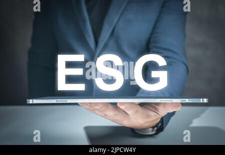 ESG governance sociale ambientale strategia aziendale concetto di investimento. ESG ICON concetto per la governance ambientale, sociale in sostenibile ed etica Foto Stock