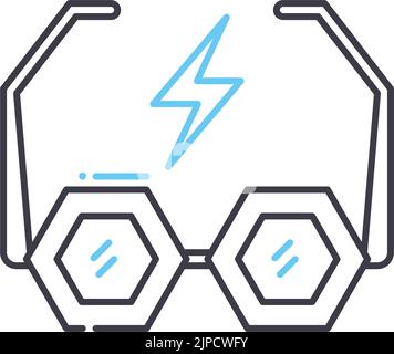 icona linea occhiali da roccia, simbolo contorno, illustrazione vettoriale, cartello concettuale Illustrazione Vettoriale