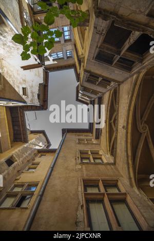 Lione, traboules, métro, fleuve, funiculaire, confluenza Foto Stock