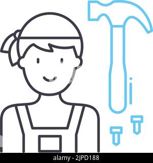icona della linea dei servizi handyman, simbolo di contorno, illustrazione vettoriale, segnale concettuale Illustrazione Vettoriale