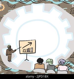 I membri del team che guardano la lavagna che rappresenta le nuove soluzioni Illustrazione Vettoriale