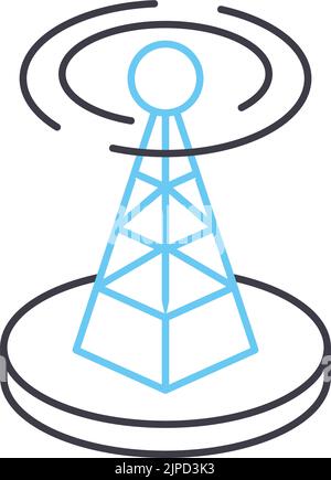 icona della linea dell'antenna wireless, simbolo di contorno, illustrazione vettoriale, simbolo concettuale Illustrazione Vettoriale