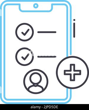 icona della riga dell'applicazione per l'organizzazione delle attività, simbolo di contorno, illustrazione vettoriale, cartello concettuale Illustrazione Vettoriale