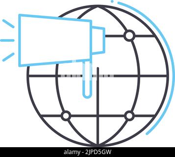 icona della linea pubblicitaria globale, simbolo di contorno, illustrazione vettoriale, segnale concettuale Illustrazione Vettoriale