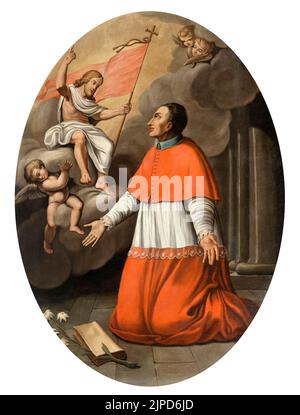 San Carlo Borromeo - olio su tela - pittore parmense della fine del XVII secolo - Parma, Italia, chiesa di S. Cristina Foto Stock