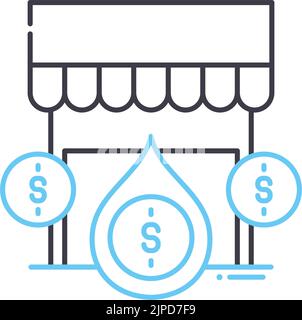 icona della linea del mercato dell'olio, simbolo di contorno, illustrazione vettoriale, segnale concettuale Illustrazione Vettoriale