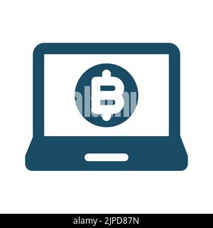 Bitcoin piatto blu scuro di alta qualità sullo schermo del notebook Icon.Block chain, denaro digitale, cripto valuta. Utile per siti Web, banner, biglietti d'auguri, ap Foto Stock