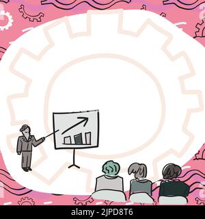 I membri del team che guardano la lavagna che rappresenta le nuove soluzioni Illustrazione Vettoriale