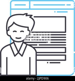 icona linea maschio di sviluppo front-end, simbolo di contorno, illustrazione vettoriale, segnale concettuale Illustrazione Vettoriale