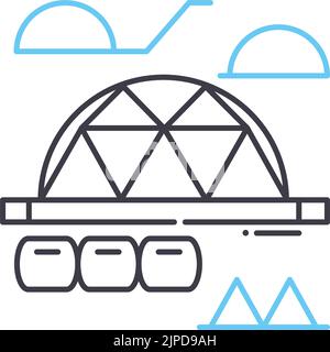 icona della linea di base del pianeta life dome, simbolo di contorno, illustrazione vettoriale, segnale concettuale Illustrazione Vettoriale