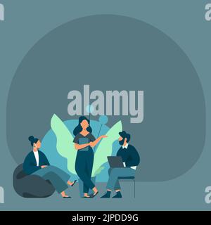 Colleghi che hanno riunioni d'ufficio che condividono pensieri che mostrano un nuovo piano di progetto. Illustrazione Vettoriale