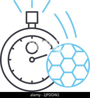 icona della linea dell'orologio da calcio, simbolo del contorno, illustrazione vettoriale, segnale concettuale Illustrazione Vettoriale